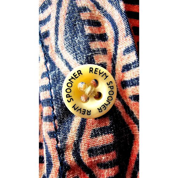 Reyn Spooner Tapa Waves 100% Cotton Woven Button Up Shirt Tailored Mens Sz M - Picture 5 of 6